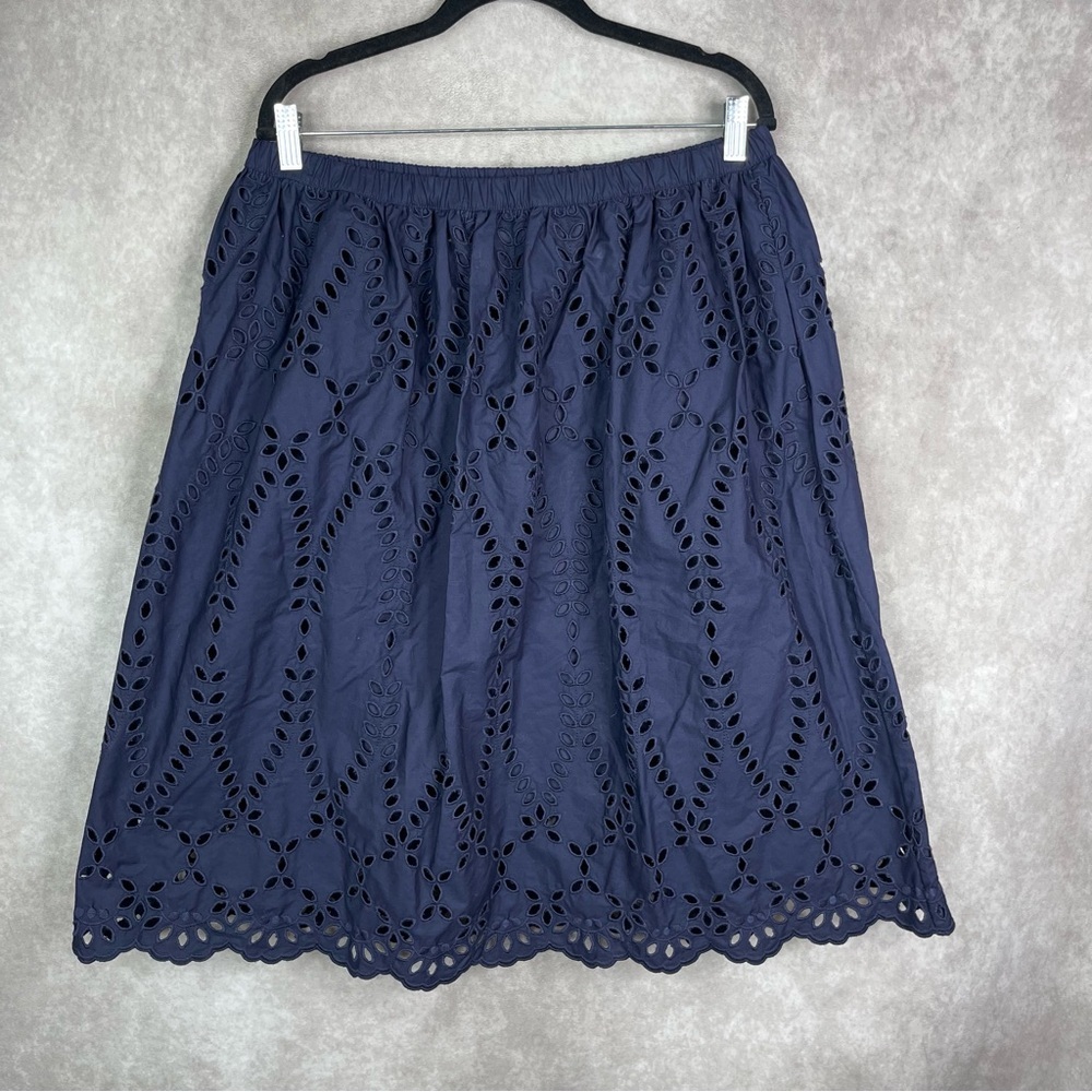 Frank & Eileen Grace Eyelet Midi Skirt In Navy Blue‎ Women's Size L - Picture 4 of 10